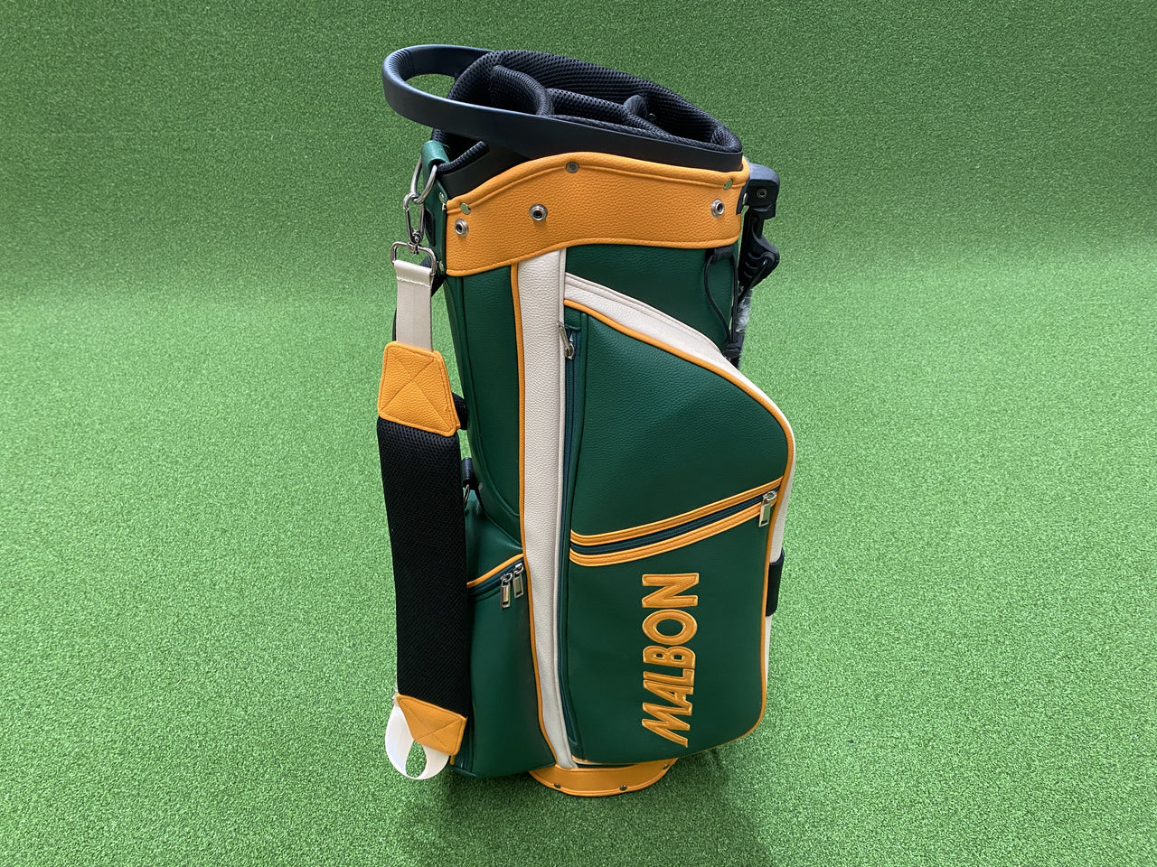 Malbon Green/Yellow/White 4-Way Stand Bag with Raincover