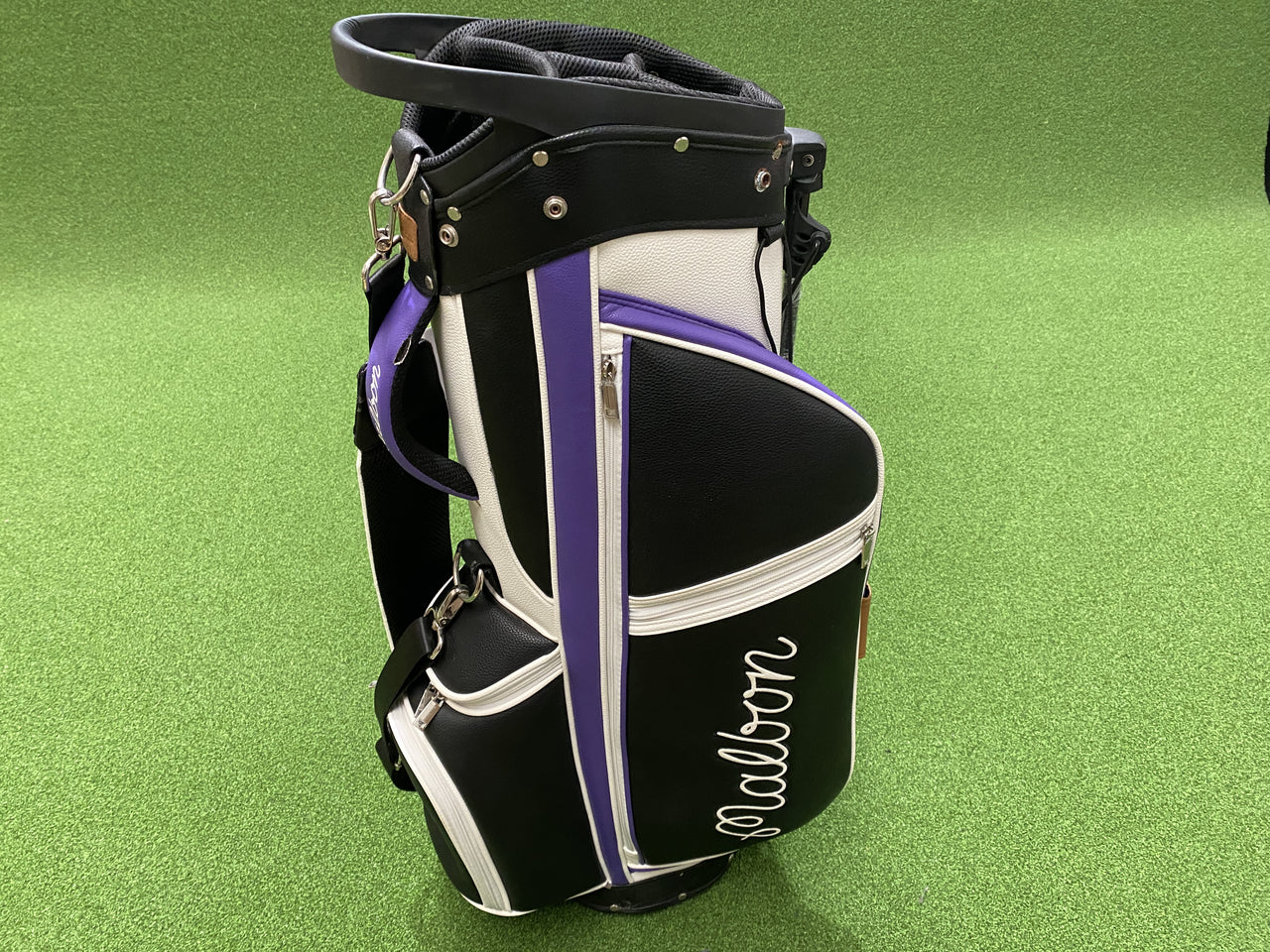 Malbon Black/Purple/White 4-Way Stand Bag With Raincover