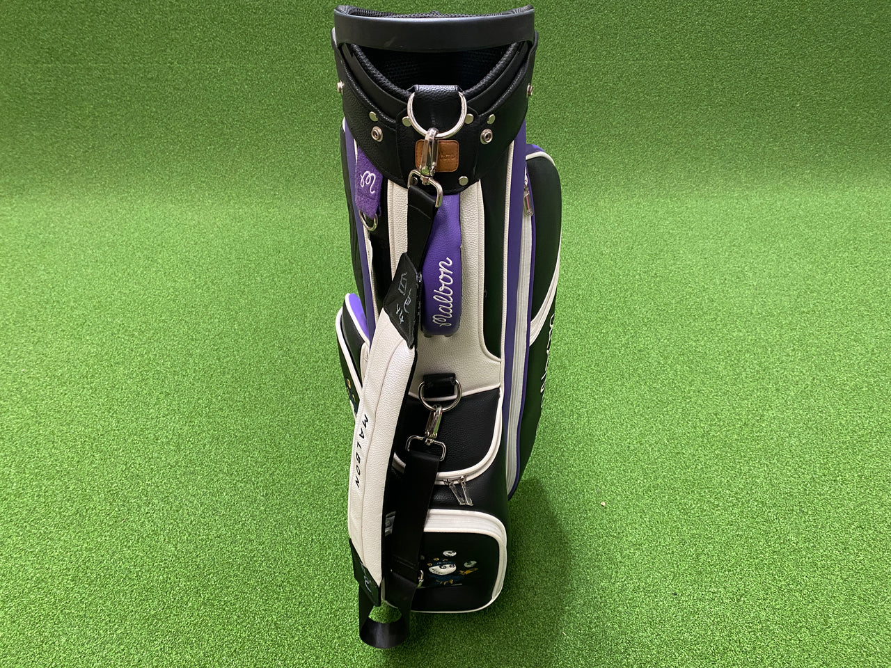 Malbon Black/Purple/White 4-Way Stand Bag With Raincover