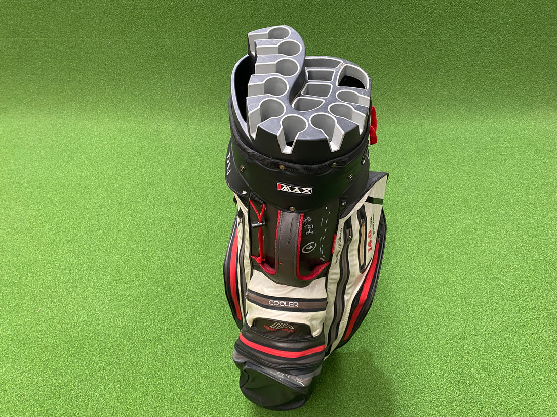 Big Max Aqua Silencio 4 Red/White/Black 14-Way Cart Bag With Raincover *Pen Marks*