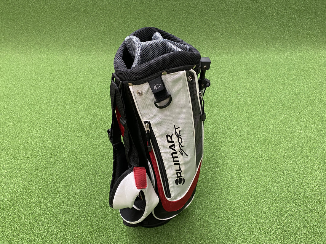 Orlimar Sport Junior Black/White/Red 6-8Yr Olds 5-Way Stand Bag With Raincover *Like New*