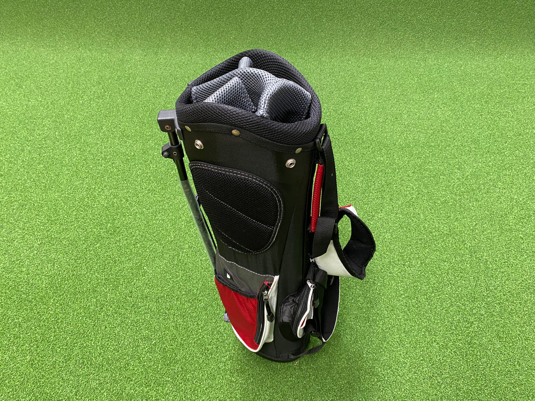 Orlimar Sport Junior Black/White/Red 6-8Yr Olds 5-Way Stand Bag With Raincover *Like New*